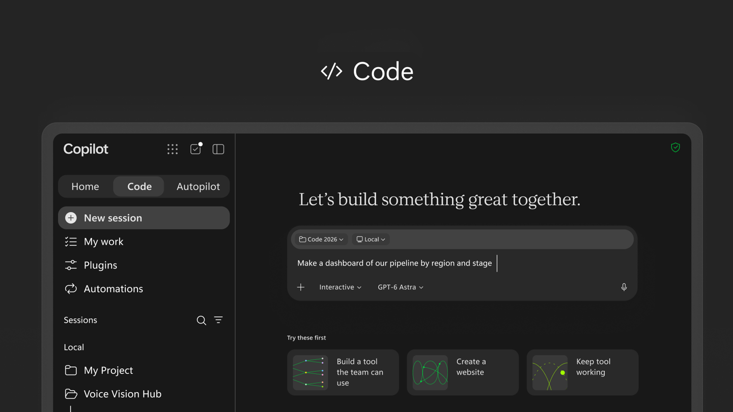 Code is a surprise addition to a Copilot app focused on knowledge workers.